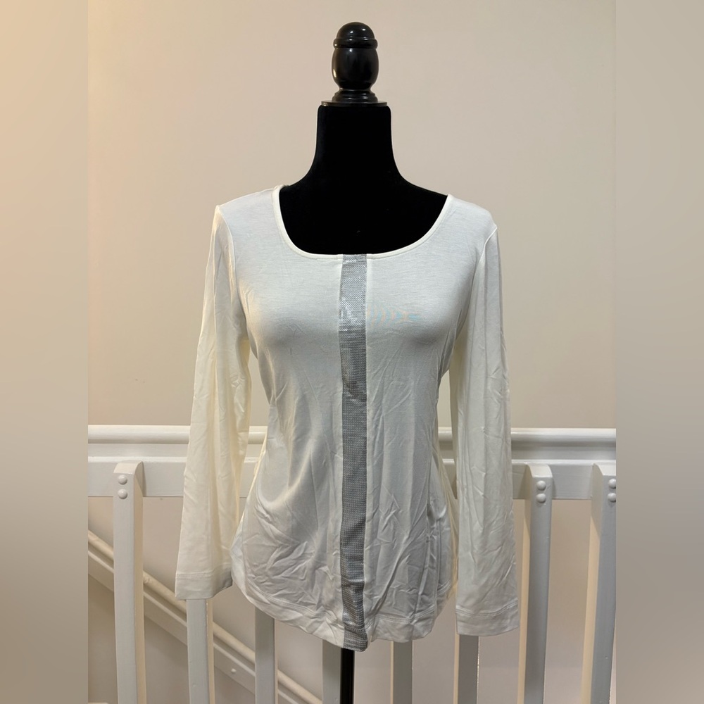 Soma Ivory Long Sleeve Top with Sequin Detail NWT
